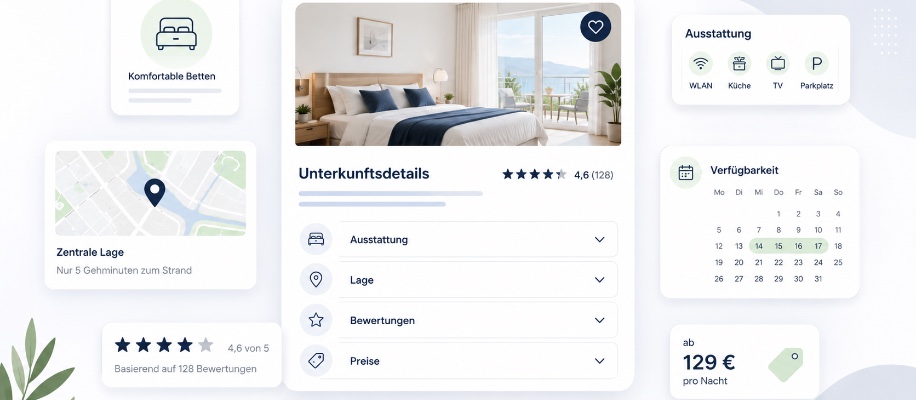 Welche Informationen finde ich auf einer Unterkunftsseite?